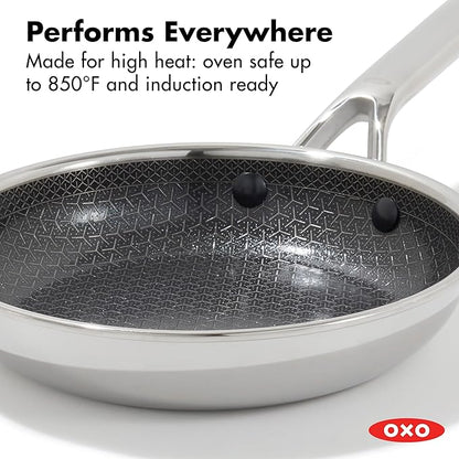 OXO Hybrid 8” Nonstick Stainless Steel Frying Pan, Durable PFAS-Free Ceramic Skillet, Stay-Cool Handle, Induction & All Cooktop Compatible, Dishwasher Safe, Mirror Polished Tri-Ply
