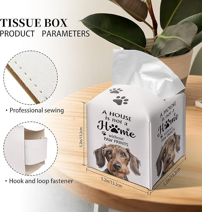 Grace Yonks Cute Dachshund Tissue Box Cover Square, Wiener Dog Cube Case for Facial Tissues, 5.2" PU Leather(037)