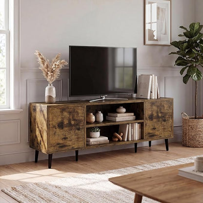 JUMMICO Mid-Century Modern TV Stand for 43-55 Inch TVs, 50 Inch Media Console with Storage, Entertainment Center with Push-Open Cabinets and Cable Management for Living Room (Rustic Brown, 50 Inches)