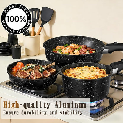 Umite Chef 21Pcs Pots and Pans Set Non Stick, Nonstick Ceramic Cookware Sets Detachable Handle, Non Toxic Healthy Induction Cookware, Kitchen Cooking Set, with Frying Pans Set, Dishwasher/Oven Safe