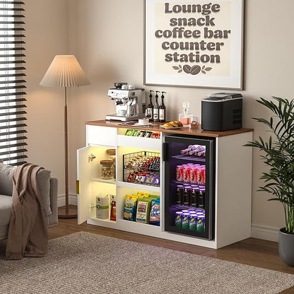 GDLF Snack Bar Cabinet with Fridge Space, White Coffee Bar and Beverage Station with Snack Storage and Display Shelves for Kitchen, Dining Room or Family Room, 51.2"