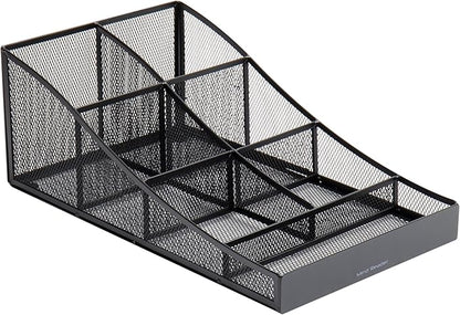 Mind Reader Countertop Organizer, Office Breakroom Supply Caddy for Cups Lids Stirrers and Condiments, Metal Mesh, Black