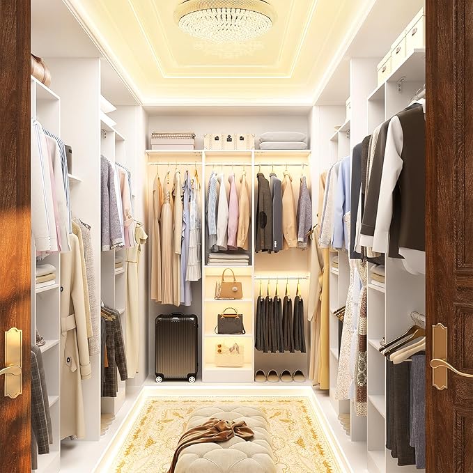 Cyclysio 4FT Small Closet System, 80"H Closet Organizer System with 4 Closets Rods & 3 Shelves, 48" Closets Organizers and Storage for Small Bedrooms, Laundry Rooms, Cloakrooms, White