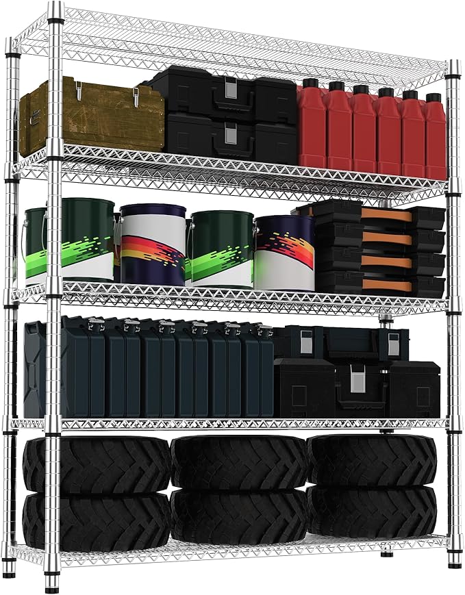M MZG 5 Tiers Shelf 3300 lbs Steel Storage Shelving Utility Shelving Unit Steel Organizer Wire Rack for Home,Kitchen,Office,Garage Chrome 17.7" D x 47.2" W x 70.3" H