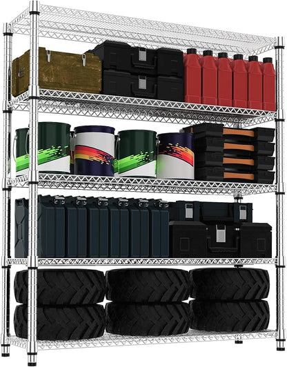 M MZG 5 Tiers Shelf 3300 lbs Steel Storage Shelving Utility Shelving Unit Steel Organizer Wire Rack for Home,Kitchen,Office,Garage Chrome 17.7" D x 47.2" W x 70.3" H
