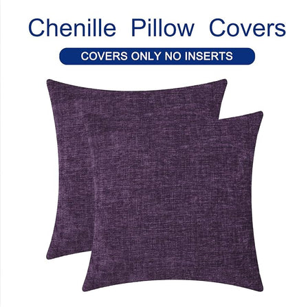 CaliTime Throw Pillow Covers Decorative 16 X 16 Inches Pack of 2 Cozy Chenille Cushion Cases for Couch Sofa Bed Living Room Home Plum Purple