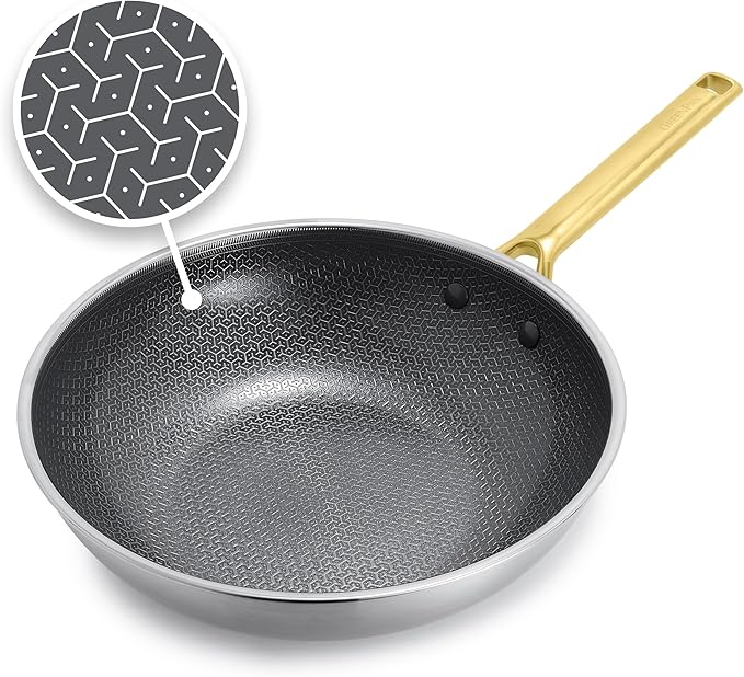 GreenPan Hybrid 11” Nonstick Stainless Steel Wok Pan, APEX Tri-Ply Thermobond PFAS-Free Ceramic Skillet, Induction & All Cooktop Compatible, Oven Temp to 850°F, Dishwasher Safe, Gold