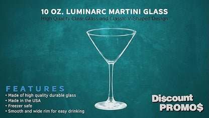 DISCOUNT PROMOS Martini Glasses by ARC 10 oz. Set of 10, Bulk Pack - Perfect for Hotel, Bar, Restaurant or Lounge - Clear