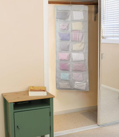 Simple Houseware Double-Sided Hanging Closet Organizer, 24-Pocket Bra & Underwear Storage with Rotating Hanger, Mesh Fabric, Gray, 1 Pack