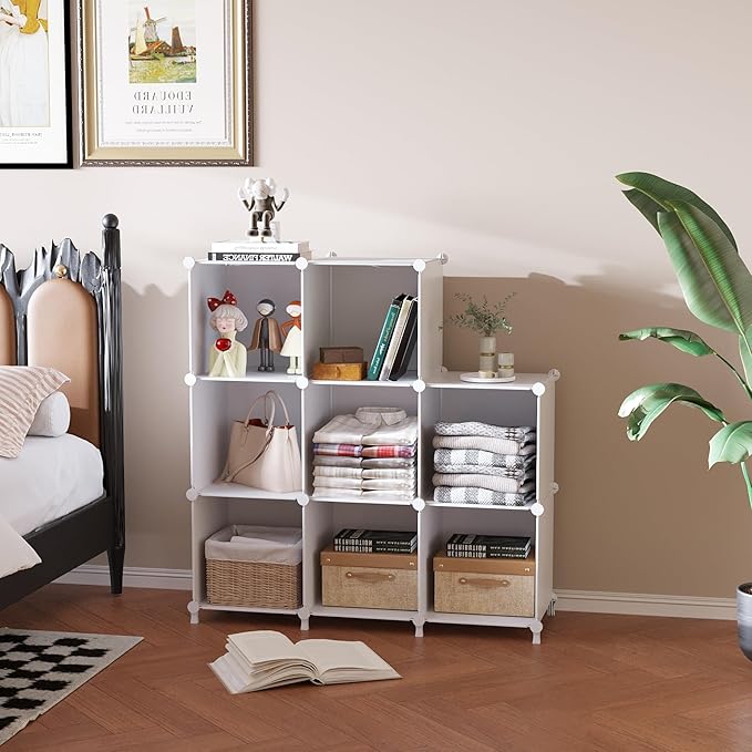 AWTATOS 8 Cube Storage Organizer, Closet Organizer Storage Shelf, Bookcase Bookshelf, DIY Stackable Storage Cubes Shelves for Closet, Bedroom, Home, Office, White