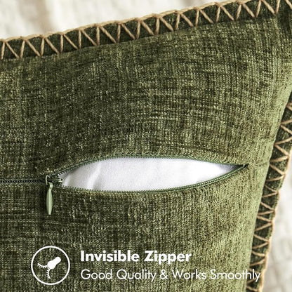 MIULEE Pack of 2 Couch Throw Pillow Covers 16x16 Inch Olive Green Farmhouse Decorative Pillow Covers with Stitched Edge Soft Chenille Solid Dyed Pillow Covers for Sofa Bed Living Room