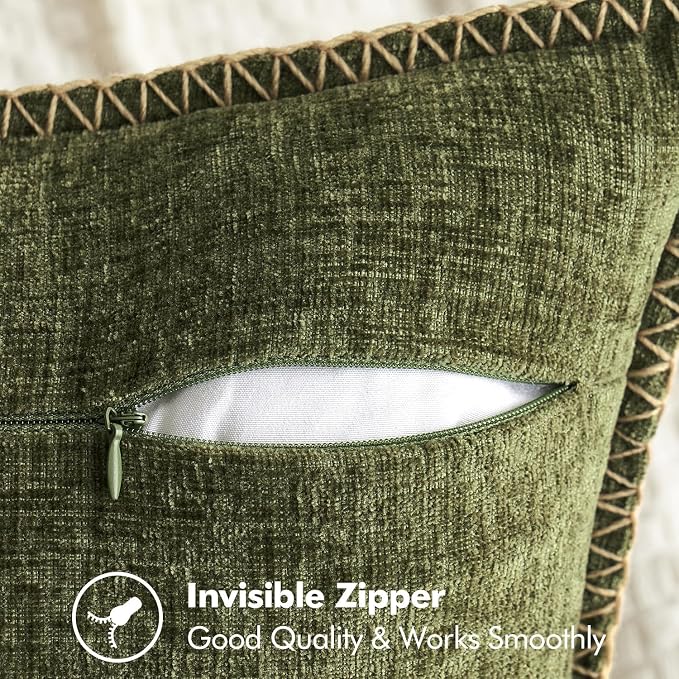 MIULEE Pack of 2 Couch Throw Pillow Covers 18x18 Inch Olive Green Farmhouse Decorative Pillow Covers with Stitched Edge Soft Chenille Solid Dyed Pillow Covers for Sofa Bed Living Room