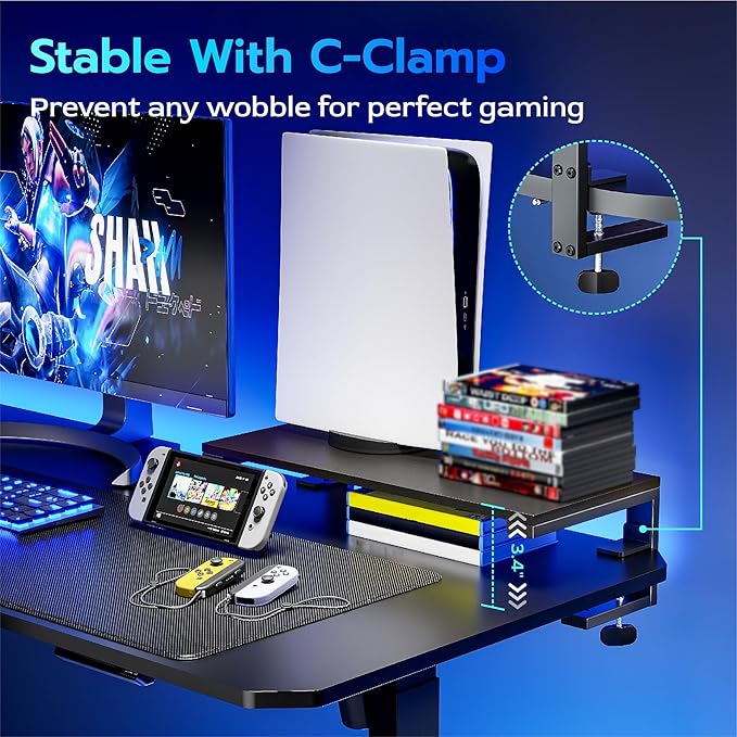 ARES WING 22 inches Desk Extender Shelf, 22"x 9.8" Versatile Clamp on Desk Shelf, Heavy Duty Desktop Organizer for Gaming and Office Accessories, Black