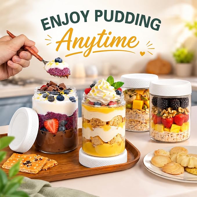 6-Pack Glass Storage Containers with Lids, Overnight Oats Containers with Lids, Wide Mouth Mason Jars 16oz, Glass Jar with Airtight Lid for Yogurt, Chia, Sugar, Snack, Oats, Food Storage