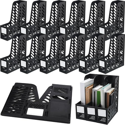 Glenmal 12 Pack Magazine Organizers Binder Organizer for Desk Plastic Vertical File Holder Magazine Racks Desk Accessories for Office, Home, or School (Black)