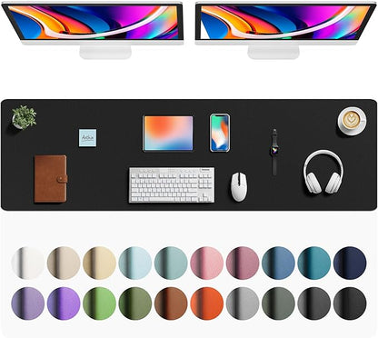 Aothia Faux Leather Desk Mat - Large Mouse Pad, Non-Slip PU Leather Blotter, Waterproof Writing Surface for Office and Home (Black, 63" x 17")