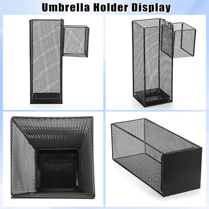 OwnMy Metal Umbrella Holder for Entryway, Indoor Umbrella Stand for Entryway with Small Basket and Draining Tray, Modern Umbrella Storage Stand Rack for Home Office Hotel Entrance, 16.5" Height