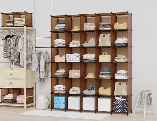 HOMIDEC Cube Storage Organizer 16-Cube Storage Shelf, Closet Organizer for Garment Racks, Closet Organizers and Storage with Metal Hammer, Bookshelf for Kids, (48.4 L x 12.2 W x 48.4 H Inches)