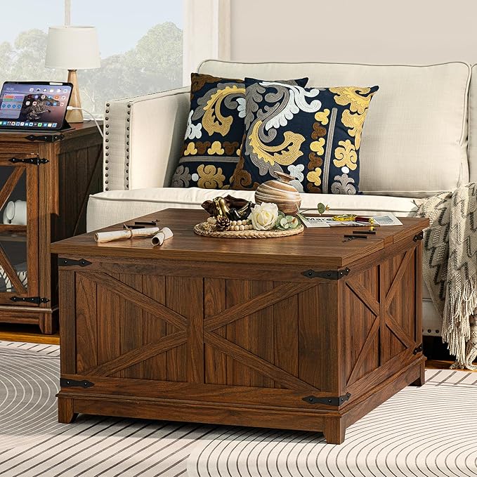 Farmhouse Coffee Table Set of 3, Furniture Set, Coffee Table with Hidden Storage Organizer and Nightsand 3-Piece Set, Large Country Natural Center Table Set for Living Room,Office, Home