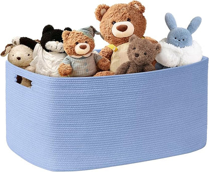 SunNewt 72L Large Baby Girls Laundry Basket for Nursery Storage,Cute Woven cotton Rope Baskets for Kids Toy，Gifts, Boho Square Wicker Blanket hamper for Living Room,Bedroom Dirty Clothes,Blue Purple