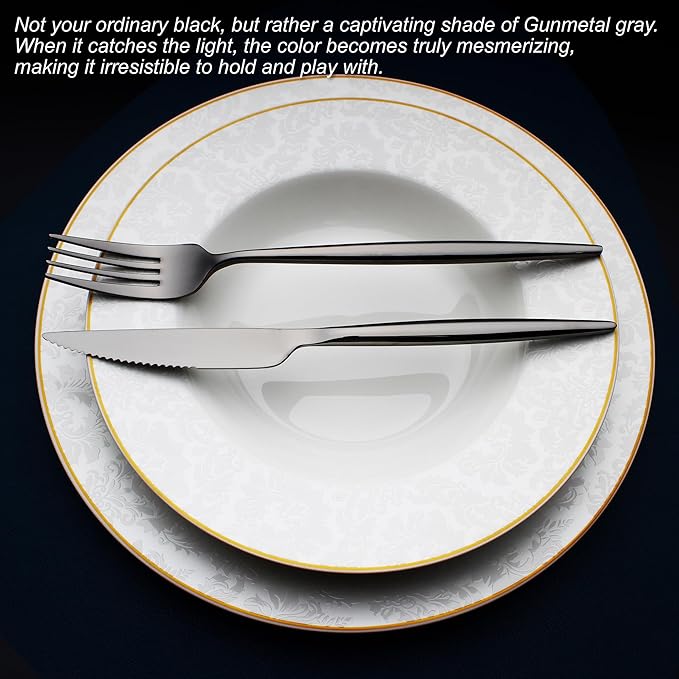 CHAAMFORGE 20 Piece Luxury Silverware Set for 4 Black Mirror-Polished 18/10 Stainless Steel Heavy Flatware Set Modern Cutlery Set Knife/Fork/Spoon with Gifts for Home & Restaurant