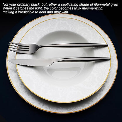 CHAAMFORGE 20 Piece Luxury Silverware Set for 4 Black Mirror-Polished 18/10 Stainless Steel Heavy Flatware Set Modern Cutlery Set Knife/Fork/Spoon with Gifts for Home & Restaurant