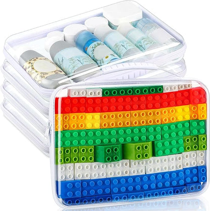 Sanwuta 4 Pcs Clear Hard Zipper Case with Handle Office Storage Cases Hard Plastic Pouches Transparent Bins for Crafts, Snacks, Cosmetics, Puzzles(12.6 x 9 x 2 Inches,White)