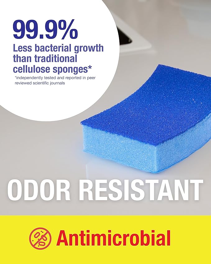 Non-Scratch Odor Resistant Scrub Sponge, Multi-Purpose Sponge for Kitchen and Household, Safe for Non-Stick Cookware (6 sponges)