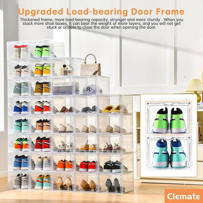 Clemate Upgraded X-Large Shoe Storage Box,8 Pack,Shoe Box Clear Plastic Stackable,Drop Front Shoe Box with Clear Door,Shoe Organizer and Shoe Containers For Sneaker Display,Fit up to US Size12