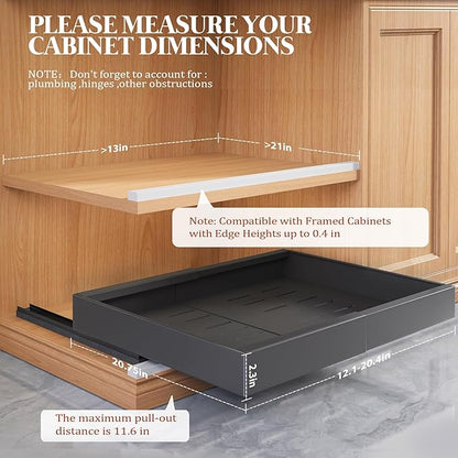 Seinloes 6 Pack Expandable Pull Out Cabinet Organizer 21"Deep With Raising Pad for Framed Cabinets,Upgrade 3 Slide Rails Slide Out Drawers,No Drill Roll Out Shelves,Adjustable Width 12.1"-20.4" Black