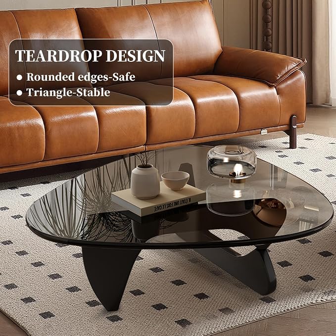 Mid Century Modern Glass Coffee Table, Coffee Table for Living Room, Noguchi Coffee Tables,Suitable for Bedroom Living Room Reception Office Tables (Black/Grey, ML)