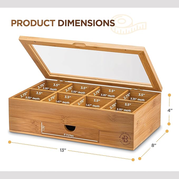 Personalized Tea Bag Organizer - Custom Engraved Bamboo Tea Box Organizer, 8-Compartment Tea Box with Magnetic Acrylic Lid, Mothers Day Gifts for Mom, Grandma Gift Wife Gift, Tea Lover Gift by Bambusi
