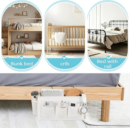 Loghot Bedside Caddy/Bedside Storage Bag Hanging Organizer for Bunk and Hospital Beds,Dorm Rooms Bed Rails,Can be Placed Glasses,Books,Mobile Phones,Keys (New White)