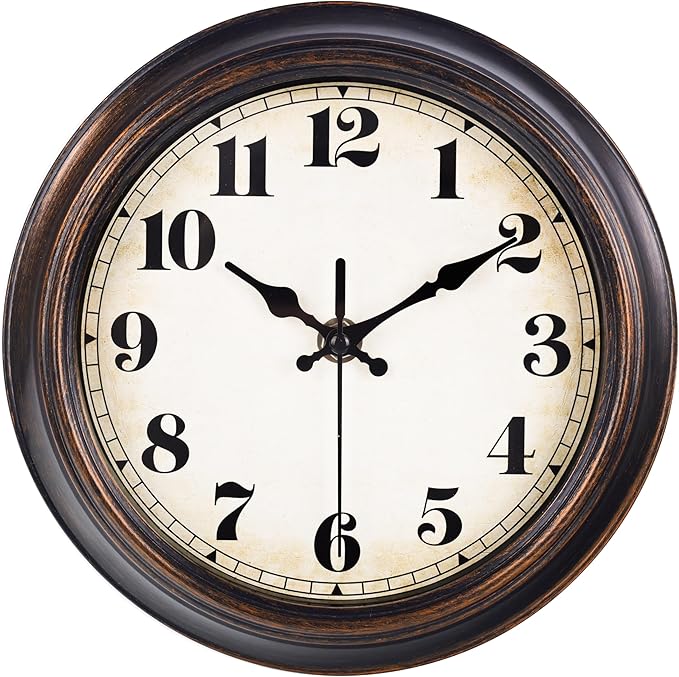 Vintage Wall Clock 8 Inch Retro Silent Wall Clocks Battery Operated for Kitchen Bathroom Bedroom Home Decor (Bronze)