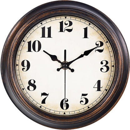 Vintage Wall Clock 8 Inch Retro Silent Wall Clocks Battery Operated for Kitchen Bathroom Bedroom Home Decor (Bronze)