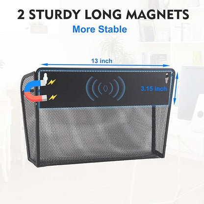 EASEPRES Magnetic 3 Single Pocket Mesh Hanging File Organizer, Vertical Wall Mounted Magazine File Holder, Mount Basket Mail Paper Document Folder Organizing for Office, Home and School, Black