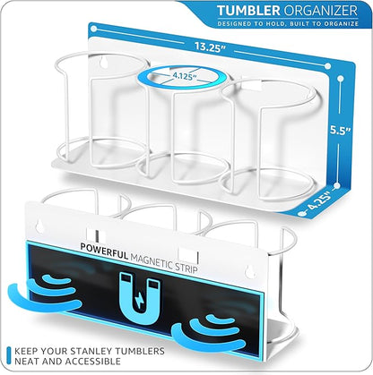 Sorbus Stanley Cup Organizer – 3-Cup Holder for Cabinet, Fridge, or Wall – Magnetic or Screw Mount – Stanley Storage Organizer for 20oz 30oz 40oz Cups, Tumblers, and Water Bottles (White 1-Pack)