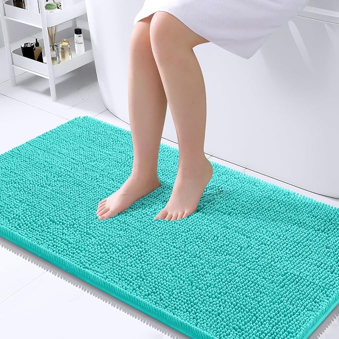 OLANLY Large Bathroom Rugs 40x24, Extra Soft Absorbent Chenille Bath Rugs, Rubber Backing Quick Dry, Machine Washable Bath Mats for Bathroom Floor, Tub and Shower, Home Decor Accessories, Teal