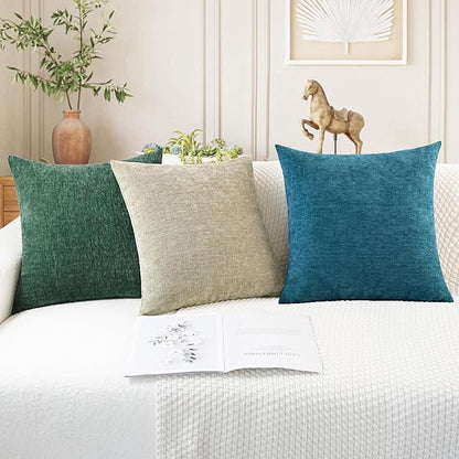 CaliTime Christmas Throw Pillow Covers Decorative 26 X 26 Inches Pack of 2 Cozy Chenille Cushion Cases for Couch Sofa Bed Living Room Home Dark Green