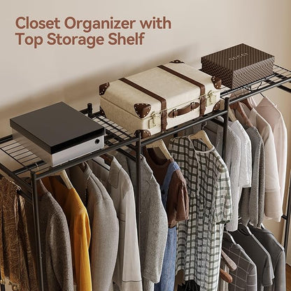 Portable Wardrobe Closet, Triple Column, Clothes Rack for Bedroom with Hanging Areas and Storage Shelves, Tall Freestanding Clothes Organizer