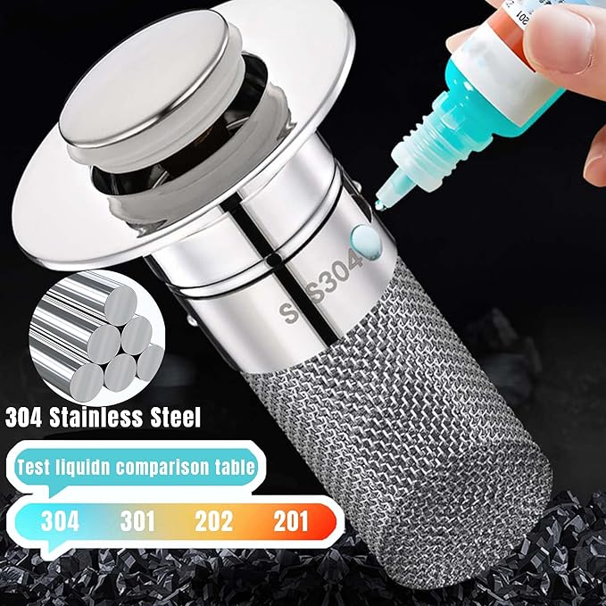 Bathroom Sink Drain Stopper for US Universal Replacement, Pop Up Drain for Bathroom Sink with Stainless Steel Filter Basket Hair Catcher, Sink Drain Strainer for 1.1-1.45 Inch