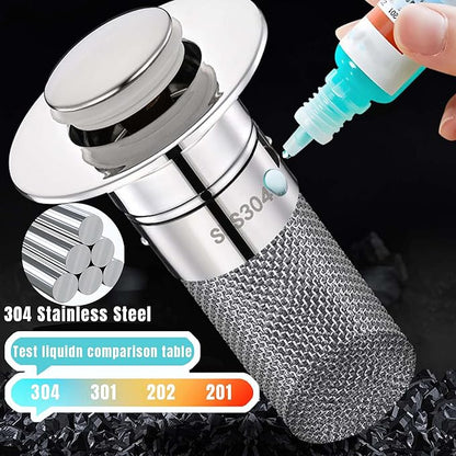 Bathroom Sink Drain Stopper for US Universal Replacement, Pop Up Drain for Bathroom Sink with Stainless Steel Filter Basket Hair Catcher, Sink Drain Strainer for 1.1-1.45 Inch