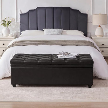 Mangodan 43" Storage Ottoman Bench, Tufted Ottoman with Storage for Living Room, Large End of Bed Ottomans, Modern Entryway Benchs, Window & Bedroom Benches for Foot of Bed (Faux Leather Black)