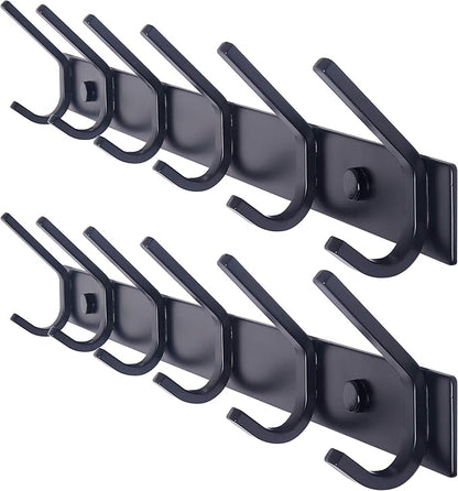 WEBI Coat Rack Wall Mounted,17-1/8 Inch Coat Hooks for Hanging Coats,Heavy Duty Metal Hook Rack Rail with 6 Double Dual Hooks Coat Hanger Wall Mount for Clothes Jacket,Black,2 Packs
