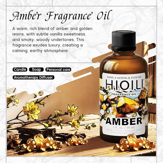HIQILI Amber Fragrance Oil丨1 Fl Oz | for Perfume, Candle & Soap Making, Long Lasting Classic Scents for Essential Oil Diffuser & Aromatherapy