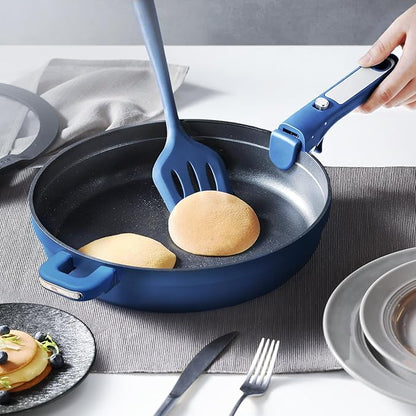 CAROTE 4pcs Non Stick Frying Skillet with Lid, 12inch Nonstick Large Deep Frying Pan, 5.5Qt Saute Induction Pan, Cooking Set with Detachable/Removable Handle,Oven/Dishwasher Safe