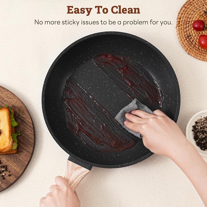 SODAY 17 Pcs Pots and Pans Set Non Stick Kitchen Cookware Sets Nonstick Induction Cookware Non-toxic Black Granite Cooking Tools with Stay-Cool Handles, Pot Protectors (PFOS/PFOA Free)