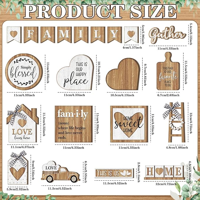 Yaomiao 21 Pcs Farmhouse Tiered Tray Decor Set Rustic Farmhouse Wood Sign Decor Items Vintage Rustic Family Gather Blessed Tiered Tray This is Our Happy Place Sign for Home Kitchen Table Shelf