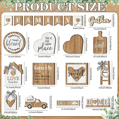 Yaomiao 21 Pcs Farmhouse Tiered Tray Decor Set Rustic Farmhouse Wood Sign Decor Items Vintage Rustic Family Gather Blessed Tiered Tray This is Our Happy Place Sign for Home Kitchen Table Shelf