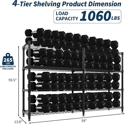 GAOMON 59" W Storage Shelves Metal Shelving Unit, 1060 LBS Heavy Duty Wire Shelving 4-Tier L-Shaped Storage Rack with Adjustable Shelf for Pantry Kitchen Corner Bedroom